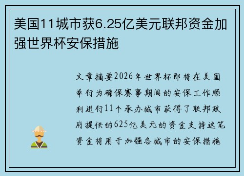 美国11城市获6.25亿美元联邦资金加强世界杯安保措施
