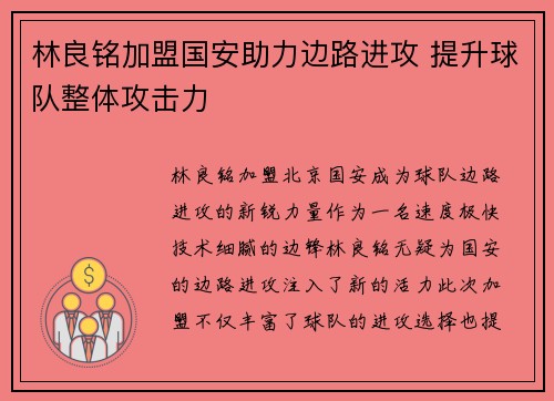 林良铭加盟国安助力边路进攻 提升球队整体攻击力